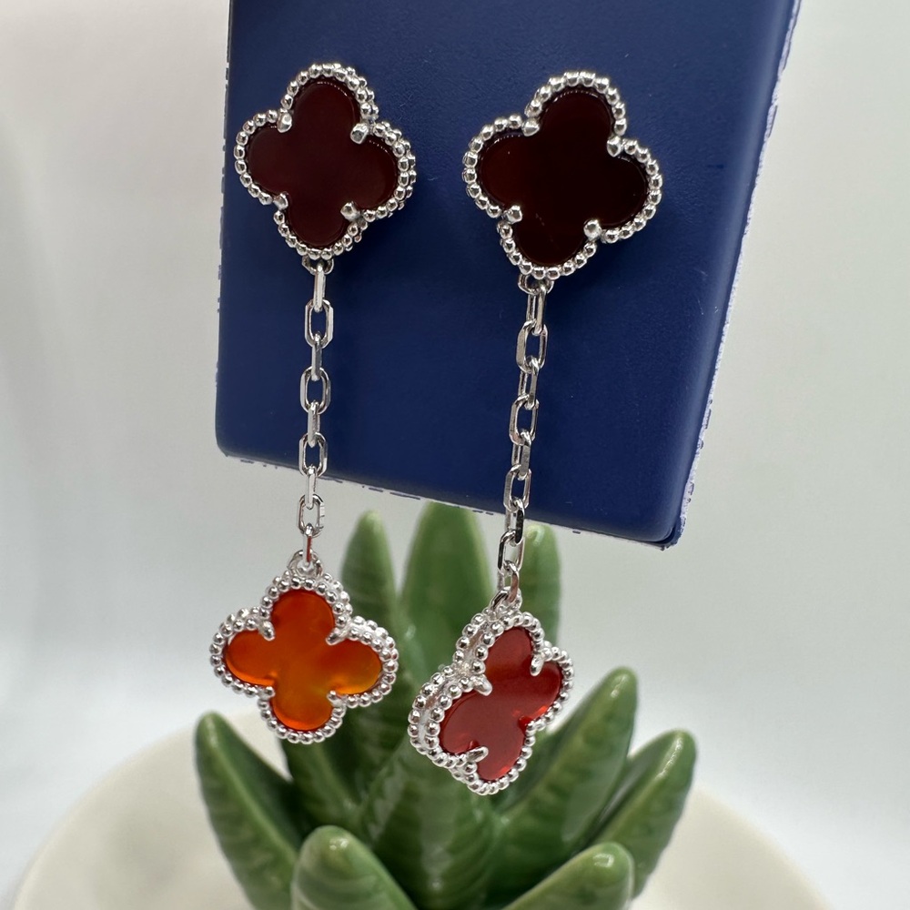 Orange Red clover Drop Earrings